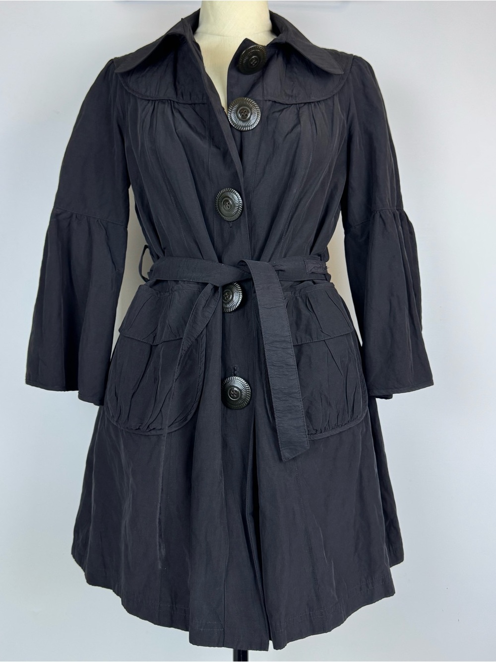 Nanette Lepore 
Belted Flutter/Bell Sleeve Trench Coat